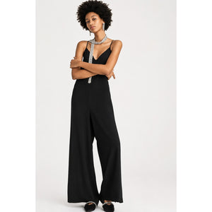 Anthropologie Hutch V-Neck Sleeveless Wide Leg Jumpsuit Black L