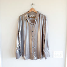 Load image into Gallery viewer, FRAME The Standard Shirt Metallic Long Sleeve Button Up Shirt Silver Lame L NWT
