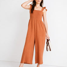 Load image into Gallery viewer, Madewell Lightspun Lucie Flutter Sleeve Smocked Jumpsuit mulled cider 4

