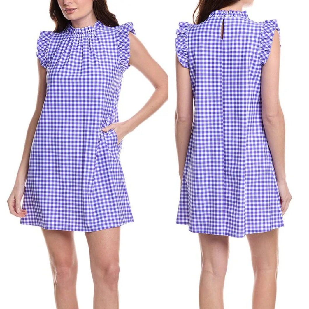 Jude Connally Shari Swing Gingham Print Sleeveless Mini Dress Purple L NWT