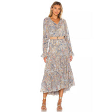 Load image into Gallery viewer, Free People Feeling Groovy Tiered Bell Sleeve Floral Casual Maxi Dress Blue S
