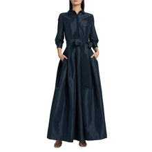 Load image into Gallery viewer, SIMKHAI Julip Tie-Waist Shirtdress-Style Gown Midnight Blue 2 NWT
