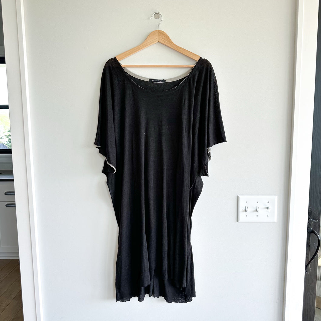 Elsa Esturgie Linen Lightweight Wide Neck Dolman Sleeve Dress Black 42