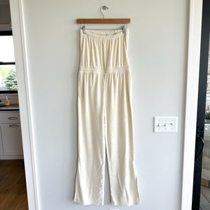 Beyond Yoga Tropez Strapless Leg Slit Hem High Rise Jumpsuit Pristine Cream XS