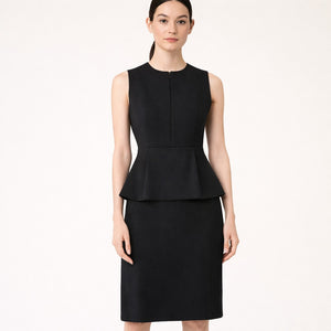 Akris Wool Zip-Front Sleeveless Crew Neck Peplum Mini Sheath Dress Black 10