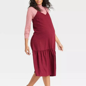 The Nines by Hatch Sleeveless Tiered Slip Maternity Dress Red XS