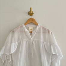 Load image into Gallery viewer, Anthropologie Maeve Ruffled Henley Neck 3/4 Sleeve Blouse White XS
