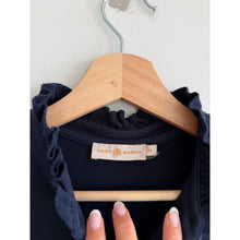 Load image into Gallery viewer, Tory Burch Emily Ruffle Collar Short Sleeve Polo Shirt Navy Blue S
