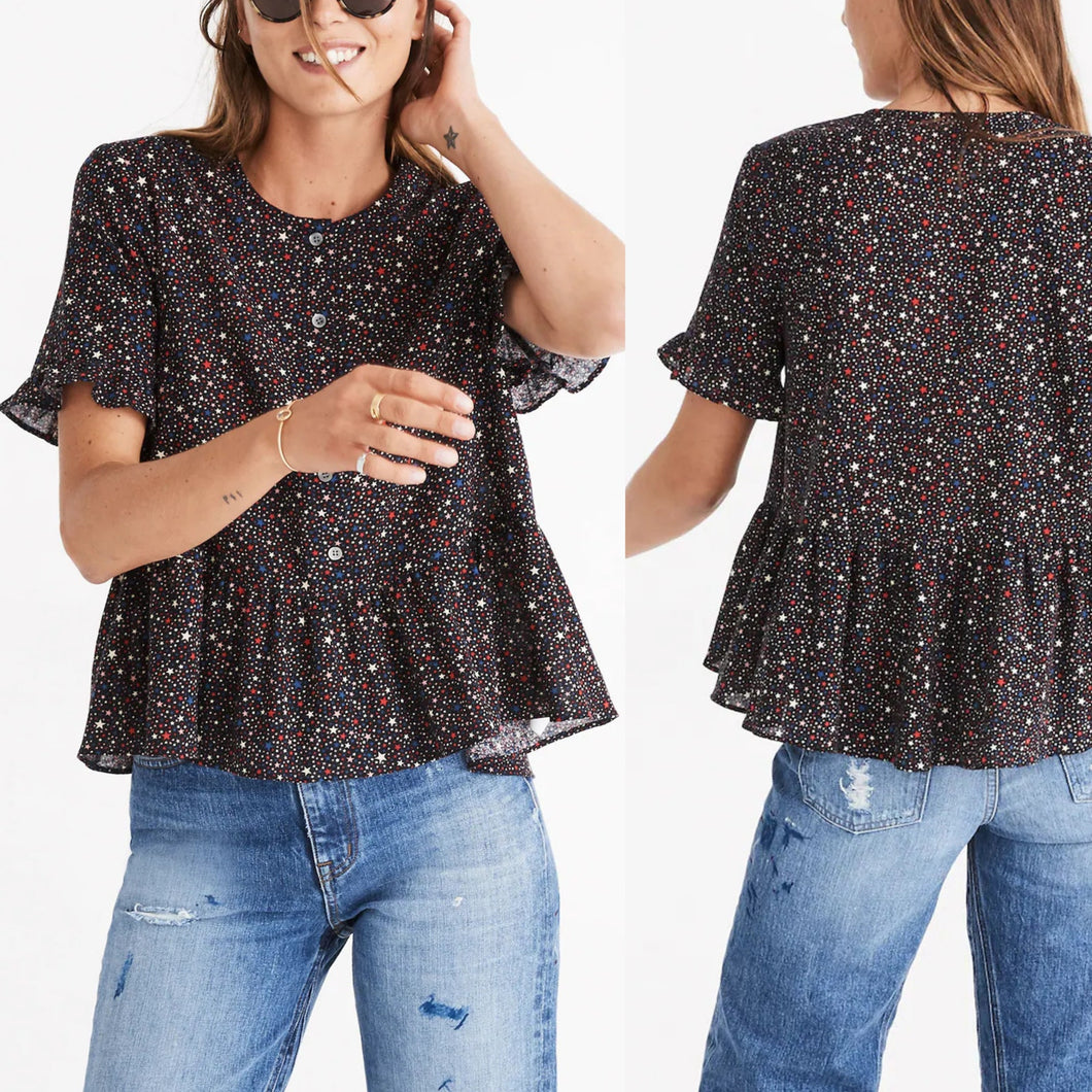Madewell Studio Ruffle-Hem Top in Starry Night