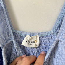 Load image into Gallery viewer, ANDRÉE by UNIT Smocked Eyelet Sleeveless Square Neck Mini Dress Blue L
