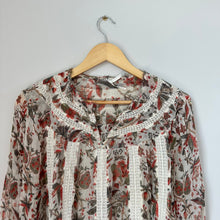 Load image into Gallery viewer, Anthropologie Feather Bone Elena Floral Print Lace Sheer Blouse Cream/Red 8
