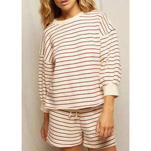 Perfectwhitetee Niall Striped French Terry 3/4 Sleeve Sweatshirt Red White S
