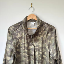 Load image into Gallery viewer, Cami NYC Quinn Silk Camouflage Print Zip Up Jacket Green L
