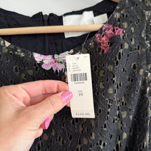 Load image into Gallery viewer, Anthropologie Eri + Ali Neveah Floral Lace Fit &amp; Flare Ruffle Dress Black 10 NWT
