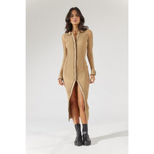 Load image into Gallery viewer, Sovere Farren Knit Polo Long Sleeve Ribbed Button Front Midi Dress Beige 10
