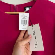 Load image into Gallery viewer, Oscar De La Renta Draped Slit Long Sleeve Belted Midi Dress Magenta 12 NWT
