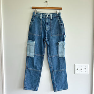 Pacsun High Rise Denim Zip Front Utility Cargo Jeans Blue 25