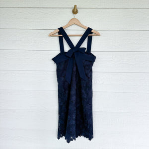 Banana Republic Bow Back Lace Sleeveless Shift Mini Dress Blue 4 NWT