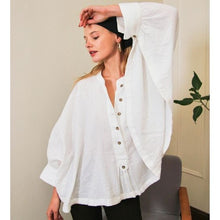 Load image into Gallery viewer, Free People Easy Does It Button Front Dolman Long Sleeve Blouse White M
