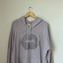 Load image into Gallery viewer, Lauren Moshi Lip Diamond Embellished Distressed Hoodie Sweatshirt Purple L
