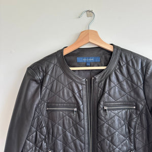 Cole Haan Genuine Lamb Skin Leather Zip Up Quilted Jacket Black L