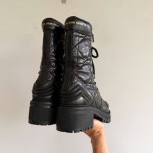 Load image into Gallery viewer, Valentino Garavani Quilted Leather Lace-Up Zipper Combat Boots Black 38.5 NEW
