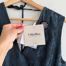 Load image into Gallery viewer, 'S Max Mara Lauren Flared Jacquard Sleeveless Dress Midnight Blue 12 NWT

