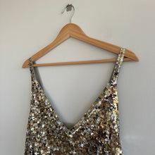 Load image into Gallery viewer, Donna Karan Collection Cashmere Silk Liquid Sequin Tank in Tarnished Gold L
