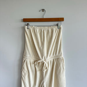 Beyond Yoga Tropez Strapless Leg Slit Hem High Rise Jumpsuit Pristine Cream XS