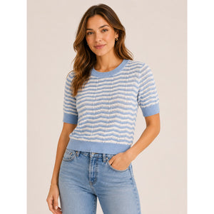 LOFT Short Sleeve Sweater Top Blue White Stripe XS NWT