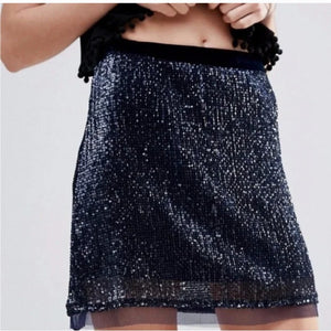 Free People Wild Chill Mesh Sequin Sparkling Mini Skirt Navy 2