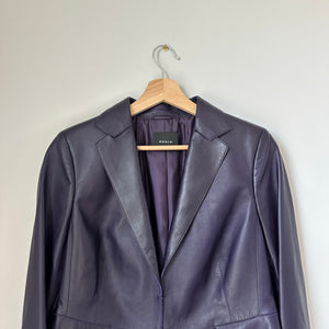 AKRIS Lamb Nappa Leather Collared Blazer Purple 12