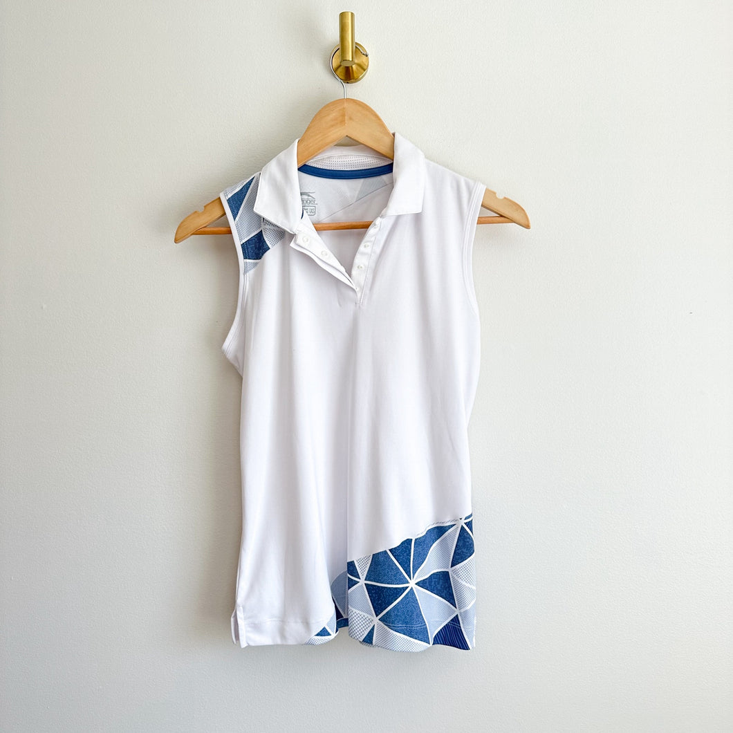 Slazenger Colorblock Print Sleeveless Golf Polo Shirt White/Blue XS