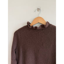 Load image into Gallery viewer, Zara Ruffle Trim Knit Long Sleeve Mock Neck Pullover Sweater Brown S
