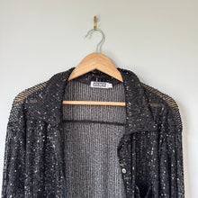Load image into Gallery viewer, Porter Collective Sequins Townes Sheer Button Front Long Sleeve Blouse Black L
