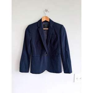 J. Crew Single Breasted Stretch Cotton Blazer Navy Blue 0P