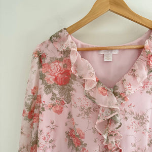 Rachel Parcell Sophia Floral Print Ruffle Long Sleeve Romper Pink M