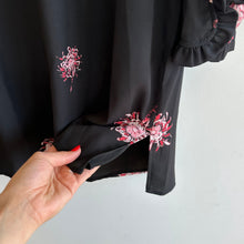 Load image into Gallery viewer, Yoana Baraschi Floral Long Sleeve Tunic Ruffle Shirt Dress Black L
