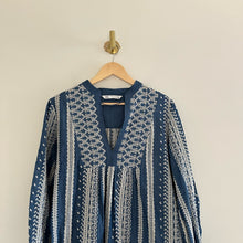 Load image into Gallery viewer, Zara Chambray Embroidered V-Neck Long Sleeve Mini Dress Blue/White M
