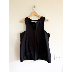 Emerson Fry Cotton A Line Mod Sleeveless Split Neck Top Black L