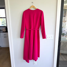 Load image into Gallery viewer, Oscar De La Renta Draped Slit Long Sleeve Belted Midi Dress Magenta 12 NWT

