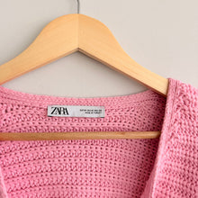 Load image into Gallery viewer, Zara Knit V-Neck Long Sleeve Tie Waist Wrap Cropped Cardigan Pink M
