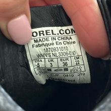 Load image into Gallery viewer, NEW SOREL Blake Lace Up Block Heel Leather Ankle Bootie Black/Brown 5
