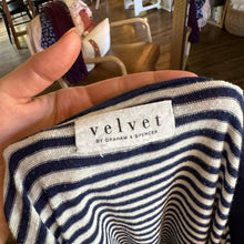 Load image into Gallery viewer, Velvet by Graham &amp; Spencer Linen Blend Striped Twist Front Dress Navy White
