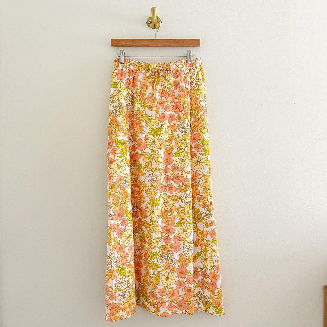 NWT Girl And The Sun Cairo Floral Pattern High Rise Maxi Skirt Yellow XL