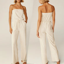 Load image into Gallery viewer, Beyond Yoga Tropez Strapless Leg Slit Hem High Rise Jumpsuit Pristine Cream XS
