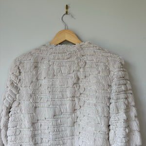 MILLY Sequin Fur Open-Front Long Sleeve Jacket Beige L NWT