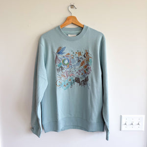 Coach Spring Doodle Dream Embroidered Crew Neck Sweatshirt Powder Blue M NWT