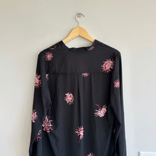 Load image into Gallery viewer, Yoana Baraschi Floral Long Sleeve Tunic Ruffle Shirt Dress Black L
