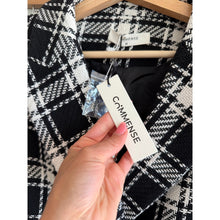 Load image into Gallery viewer, Commense Double-Breasted Metal Button Plaid Tweed Blazer Skirt Set Black M NWT
